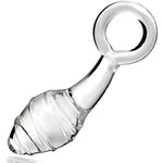 Glass Butt Plug With Pull Loop Anal Plug Prostate Massager With Spiral Texture, Long Neck And Tapered Head Fetish Anal Dilator Masturbation Sex Toy For Men Women, 5.90 X 1.77 Inch Transparent