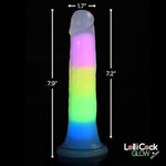 Lollicock 7" Glow-In-The-Dark Rainbow Premium Silicone Dildo For Men, Women, & Couples. Strong Suction Base Firm & Flexible Harness Compatible. 1 Piece, Rainbow