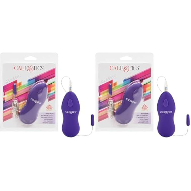 Whisper Micro Bullet – Self Heating Wired Pocket Bullet Vibrator - Remote Control Sex Toys For Couples - Adult Egg Massager - 1.25 Inch - Purple (Pack Of 2)