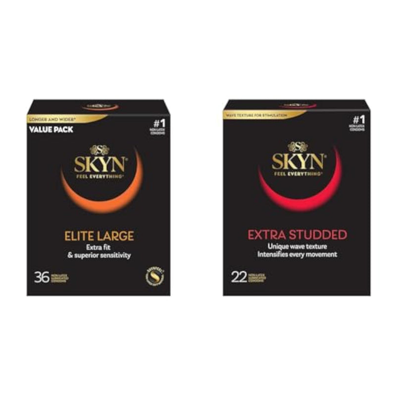 Elite Large 36 Count And Extra Studded 22 Count Ultra Thin Non-Latex Condoms