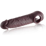 Vibrating Penis Sleeve, Ultra-Soft Penis Extender With 10 Vibrations For Prolonged Erection, Realistic Silicone Penis Enlarger Cock Ring Adult Toys For Men & Couple (Dark Brown)