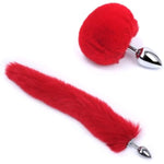 2Pcs Multi-Function Fox Tail Fur Bunny Tail Anal Butt Plug Sex Toys For Couples Adults Cospaly Role Play Stainless Steel Plug (Red)
