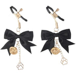 Black Satin Bow Nipple Clamps With Silver/Gold Charms - Adjustable Fetish Jewelry For Sensual Play And Cosplay, Unique Kink Accessory With Paw Print And Bell Charm (Golden Palace Bell)