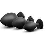 Luxe - Anal Bling Butt Plug Heart Shape Gem Sex Toy 3 Piece Training Kit Soft Satin Silicone - Black Rainbow Gem