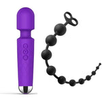 Rechargeable Silicone Wand Vibrator + 22Inch Super Long Anal Beads