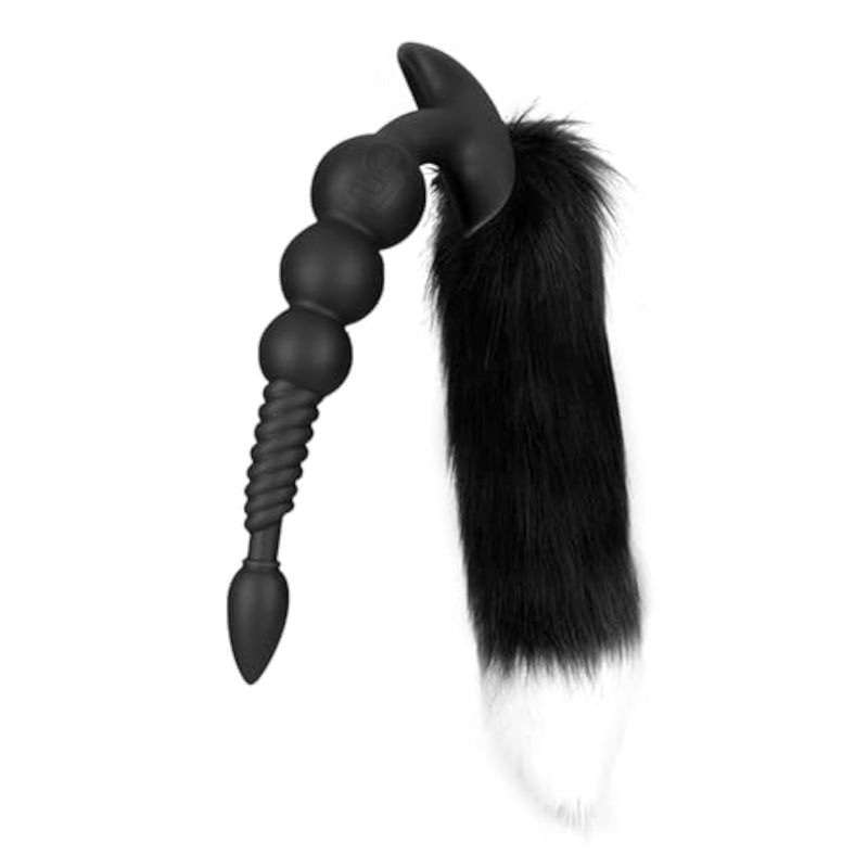 Anal Beads Anal Butt Plug With Removable Artificial Fur Fox Tail Silicone Adult Sex Toy For Prostate G-Spot Stimulation Anus Training Role Play Erotic Sex Game For Men Women Couple Black S