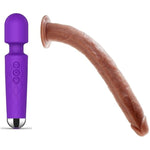 Rechargeable Silicone Wand Vibrator + 16.5 Inch Super Long Realistic Dildo