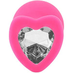Heart Shaped Anal Plug - Hypoallergenic Nonporous Silicone - Removable Jewel - Smooth & Tapered Shape - Flared Base - Glamorous Gem - Pink Color Clear Jewel - Small