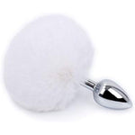 2Pcs Multi-Function Fox Tail Fur Bunny Tail Anal Butt Plug Sex Toys For Couples Adults Cospaly Role Play Stainless Steel Plug (White)