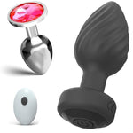 2Pcs Anal Plug Vibrator Training Kit - Jeweled Anal Toys And Remote Control 10 Frequency Modes Sex Toys Games Butt Plug Spiral Pattern, Prostate Massager Butt Plug For Men And Women