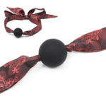 Silicone Bondage Gags Sexy Open Mouth Ball Gag Adjustable Red Soft Ribbon With Classical Embroidery Print Slave Harness Fetish Mouth Ballgags Sm Game Sex Toys For Lover Couple Bdsm Foreplay