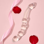 2-Piece Crystal Pink And Clear Glass Dildo Set - Double-Ended Curved Anal Plug And Beads With Handles For Easy G-Spot And P-Spot Stimulation - Sex Toys For Adult Men And Women