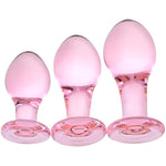 Glass Butt Plug, Anal Trainer 3-Piece Butt Training Set Crystal Anal Adult Sex Toys G-Spot Stimulation For Men Women Masturbation Pink