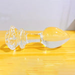 3Pcs Clear Rose Glass Anal Plug, Small Medium And Big Clear Glass Butt Plug Training Set Anal Plug Trainer Kit Sex Slave Anus Dilator Prostate Massage Anal Sex Toy For Women Men Couple