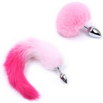 2Pcs/Set Fox Tail Anal Butt Plug Bunny Tail Stainless Steel Plug Sexy Toys Flirting Tools For Adults Cosplay &Sm Role Play Gradient (Pink)