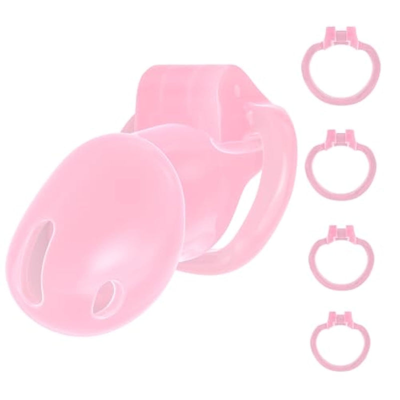 Ht-V2 Male Chastity Cage - Beginner-Friendly Lightweight Design With 4 Adjustable Rings & Invisible Lock | Secure Bondage Gear | Adult Sex Toy For Men (Pink, Large)