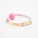 Sexy Mouth Ball Bdsm Props Laser Reflective Adjustable Strap Soft Rubber Mouth Ball Pink Silicone Mouth Ball Adult Products
