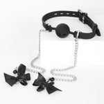 Silicone Ball Gag With Big Bow Nipple Clamp Adjustable Strap Bondage Restraints For Adult Couples Sm Games Sex Toys (M)