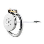 Hollow Chastity Cage Flat Chastity Cage With Silicone Catheter Male Chastity Cage Male Penis Cage Restraint Cage Male Sex Toy Chastity Lock Male Chastity Device S Cage & 40Mm Curved Ring
