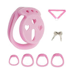 Flat Chastity Cage Made Of Abs Cock Cage With Belt And 4 Different Rings Male Sex Toys Chastity Device With Concealed Lock For Men'S Penis Restraints Breathable And Lightweight (C,Pink)