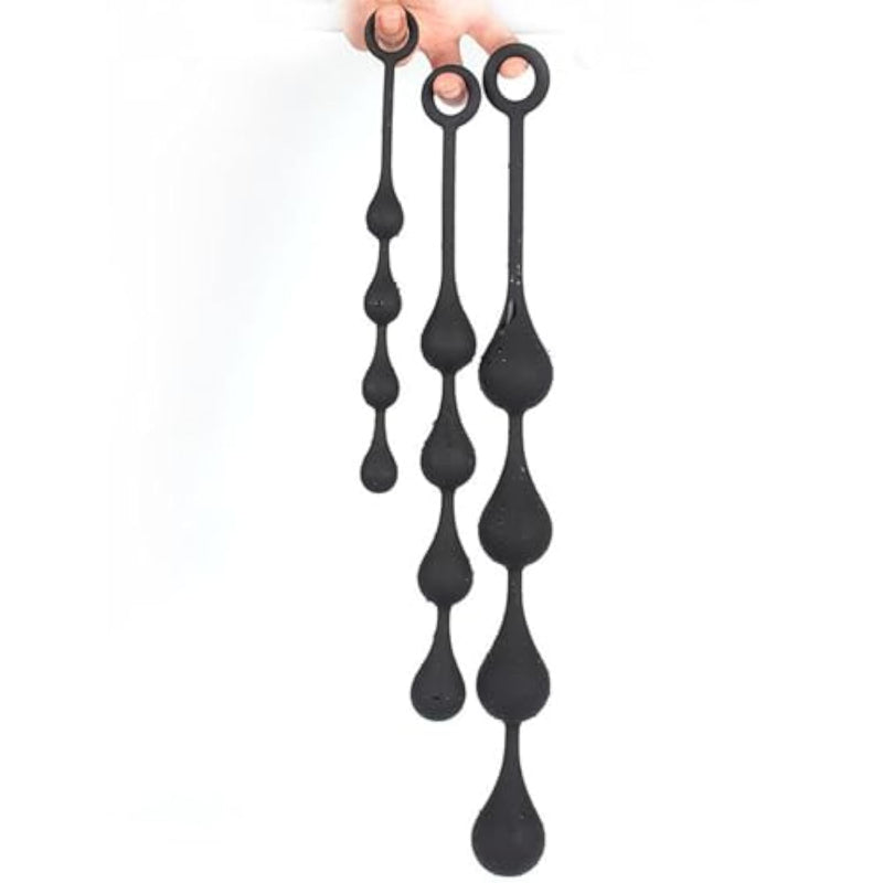 Adults 4 Pulling Beads Waterdrop Silicone Anal Plugs, Personal Portable G-Spot Massager Para Penis Suction Prostate Pussy Sexual Stimulation Training Sex Toy For Women Female Men Male Unisex (M)