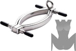 Adjustable Stainless Steel Tension Clip with Metal Chain & Leather Handle, Adult Bondage Accessory for Role Play & Boudoir Shoot