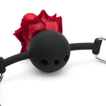 Rose Gag Ball With Adjustable Strap - Fetish Mouth Gag With Leather Strap, Available In Red, Purple, And Black For Bdsm And Roleplay(Black)
