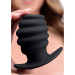 Hive Ass Tunnel Silicone Ribbed Hollow Anal Plug, Large, Black