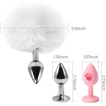 Rabbit Tail Anal Plug Sex Toys With 2 Replaceable Anal Plugs Silicone/Metal Tail Anal Plug Butt Plug Cute Sexy Cosplay Anal Tail Anal Sex Toys For Women Men Couple Furry Butt Plug (White)