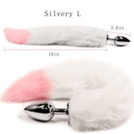 Adults Cosplay Sm Pink Fox Tail Anal Tail, Personal Portable G-Spot Massager Para Penis Suction Prostate Pussy Sexual Stimulation Training Sex Toy For Women Female Men Male Unisex (Silvery,L)
