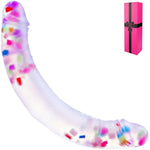 12.2*1.7 Inch Double Ended Confetti Dildo For Women, Soft Liquid Silicone Realistic Long Anal Double Sided Dildo Clear With Veins, Large Big Wide Double Ended Clear Dildo Shower Sex Toys For Lesbian