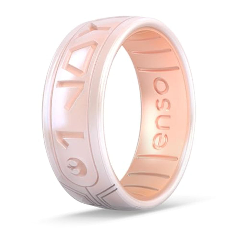Star Wars Silicone Ring - Comfortable And Flexible Design - I Love You (Aurebesh) - Moonstone/Rose Gold - Size 10