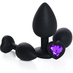 3 Pcs 3 Sizes Silicone Anal Plugs, Jeweled Butt Plug, Anal Trainer Toys, Heart Butt Plugs, Purple