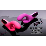 Bang! 10X Triple Motor Rabbit G-Spot Vibrator For Women. Sex Toys For Female Pleasure & Toys For Adults. Premium Silicone Vibrating Stimulator, Waterproof & Rechargeable - Usb Cable Included - Pink