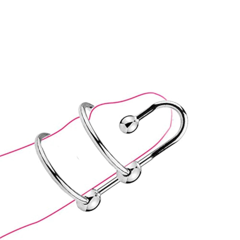 Sm Penis Ring Stainless Steel Fun Delay Ring With Beads Metal Urethral Toy Duble Ring Hook Urethral Sounding Penis Plug