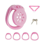 Flat Chastity Cage Made Of Abs Cock Cage With Belt And 4 Different Rings Male Sex Toys Chastity Device With Concealed Lock For Men'S Penis Restraints Breathable And Lightweight (B,Pink)