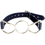 Metal Butterfly Ring Gag With Leather Head Slave Harness Restraint Mouth Gags Sex Toys For Couples (Gold)