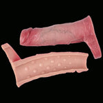 Male Penis Sleeve Cock Enlargement Extender Sleeve Realistic Penis Rings Delayed Ejaculation Glans Ring Scrotum Ball Stretcher Pleasure Enhancing Liquid Silicone Sex Toys (L)