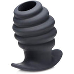 Hive Ass Tunnel Silicone Ribbed Hollow Anal Plug, Large, Black