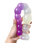 Long Beaded Anal Plug Dildo Adult Sex Toys with Suction Cup, 10 Beads Butt Plug Stimulation Soft Flexible Waterproof Massage Anal Masturbator for Men and Women Pleasure (Transparent Purple, Small)