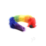 Snap-On Interchangeable 16.5 Inch Rainbow Fox Tail For Anal Plug | Thick Long And Furry Animal Tail For Women | Soft Vegan Friendly Faux Fur Tail | Kinky Animal Play Fox Cosplay Tail | Butt Plug