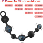 Long Silicone Vibrating Anal Beads with 10 Modes, Prostate & G-Spot Massager, Waterproof