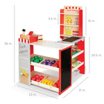 Kids Pretend Play Grocery Store Wooden Supermarket Toy Set W/ Play Food, Chalkboard, Cash Register