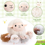 5 Pcs Sheep Stuffed Animal Toys Set 12 Inch Mommy Sheep Plush With 4 Baby Lamb Stuffed Animals Soft Cuddly Gifts For Christmas Farm Birthday Baby Shower Party Favor Nursery Decoration