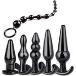 Newly Anal Butt Plug Waterproof Silicone Anales Trainer Set Plug For Women And Men Anal, With Beads Plug Kit, Pack Of 6 Anal Plugs-Black-2
