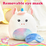 Cute Unicorn Soft Plush Pillow With Removable Eye Mask Squishy Unicorn Stuffed Animal Cushion Hugging Nap Pillow Valentines Christmas Holiday Birthday Gifts For Toddlers Kids, 12’’