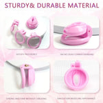 Pink Sissy Chastity Cage Fake Woman Vagina Cock Cage Adults Chastity Device With 4 Penis Rings Breathable Penis Cage Sm Male Bondage Sex Toys (Pink)