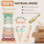 Montessori Toys For 1 2 3 Year Old - Wooden Toys Baby Musical Instruments, Neutral Colors Percussion Instruments Set With Modern Boho Xylophone For Toddlers 3+ Music Education