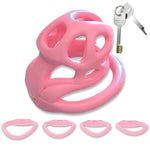 Male Chastity Cage - Recessed Invisible Lock Cock Cage With 4 Different Sized Rings And 2 Keys Adult Sex Toys Chastity Devices Used To Exercise A Man'S Penis Chastity Belt (S,Pink)