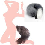 Silicone Anal Plug with Faux Fur Fox Tail, 18 Inch Tail, Adult Toy for Roleplay and Cosplay (Gray)